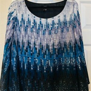 Alfani Blue and Black Patterned Blouse